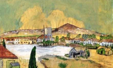 החצר הגדולה, ציור של עזרא מינצר, שנות 1940