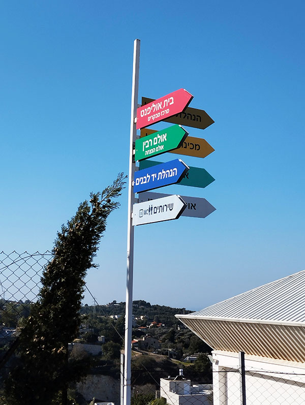 שלט הכוונה מעוצב במרכז ההנצחה לנופלים